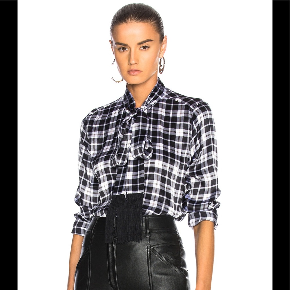 Equipment Essential Silk Fringe Tie Neck Plaid